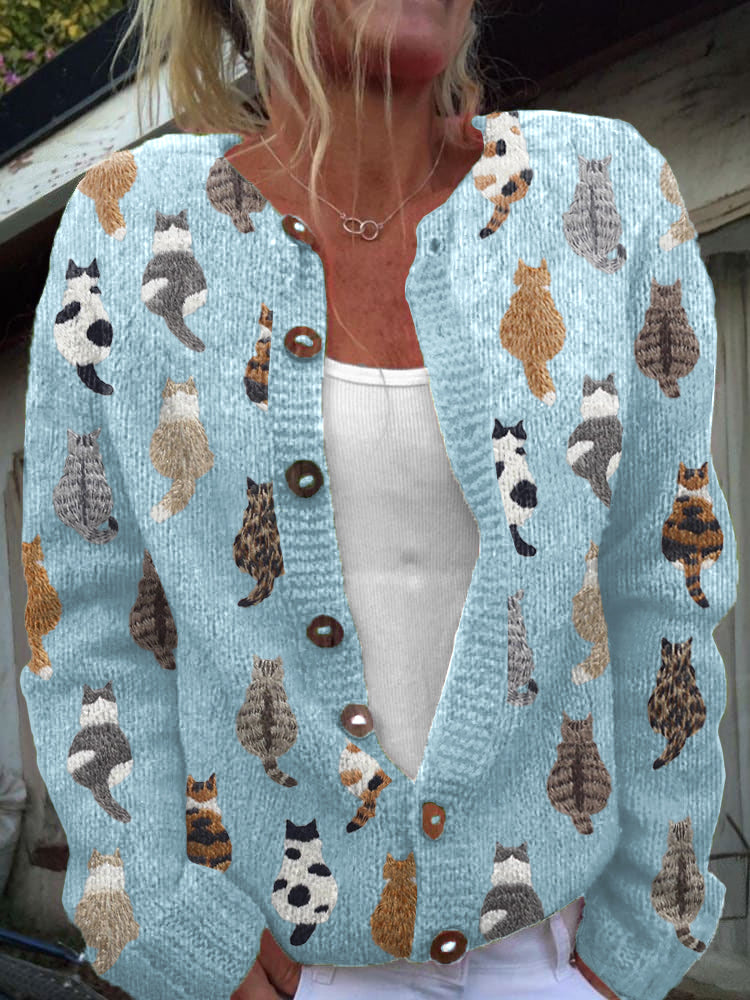 Vest met kattenprint in blauw