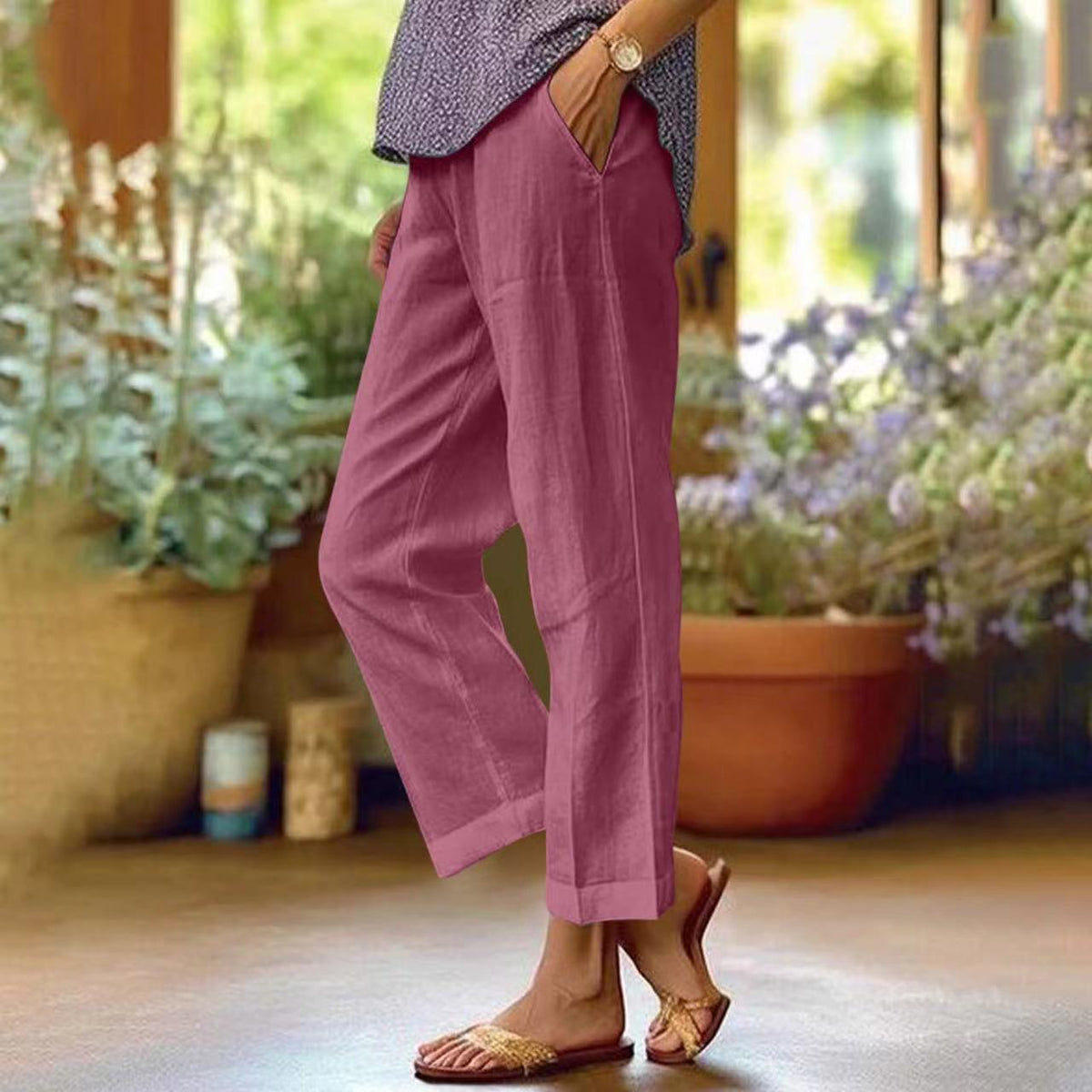 LINNEN BROEK MET RELAXTE PASVORM VOOR DAMES
