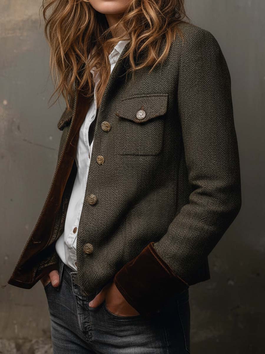 Vintage blazer met contrasterende chevronranden
