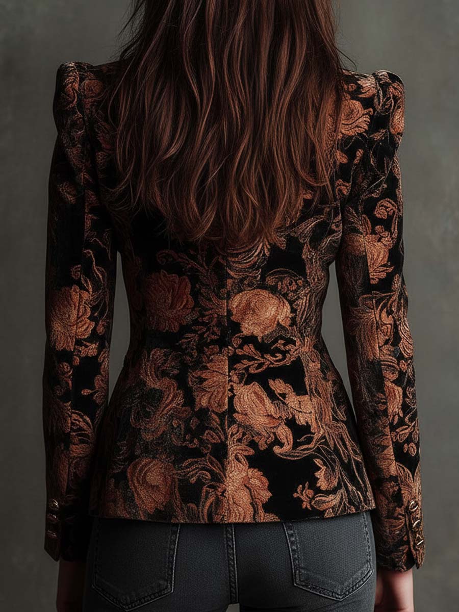 Getailleerde blazer met bronzen bloemenprint