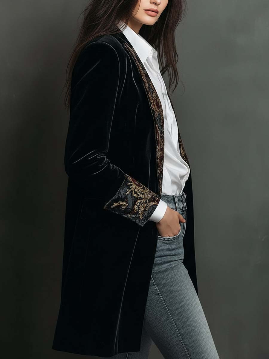 Zwarte slim fit blazer met barokprint
