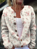 Gebreid vest met roze rozenprint