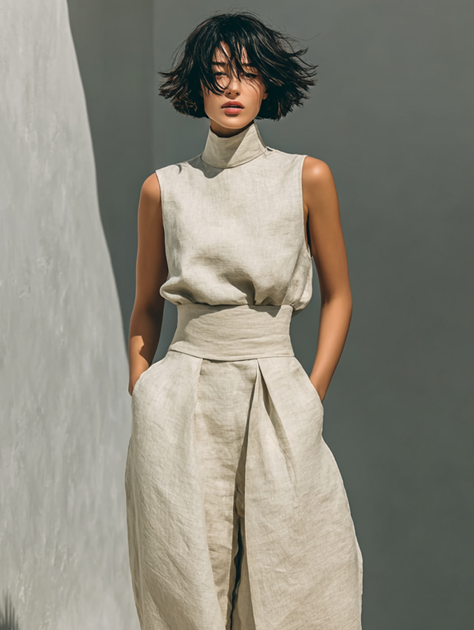 KATOENEN SET MET WIJDE BROEK VOOR DAMES