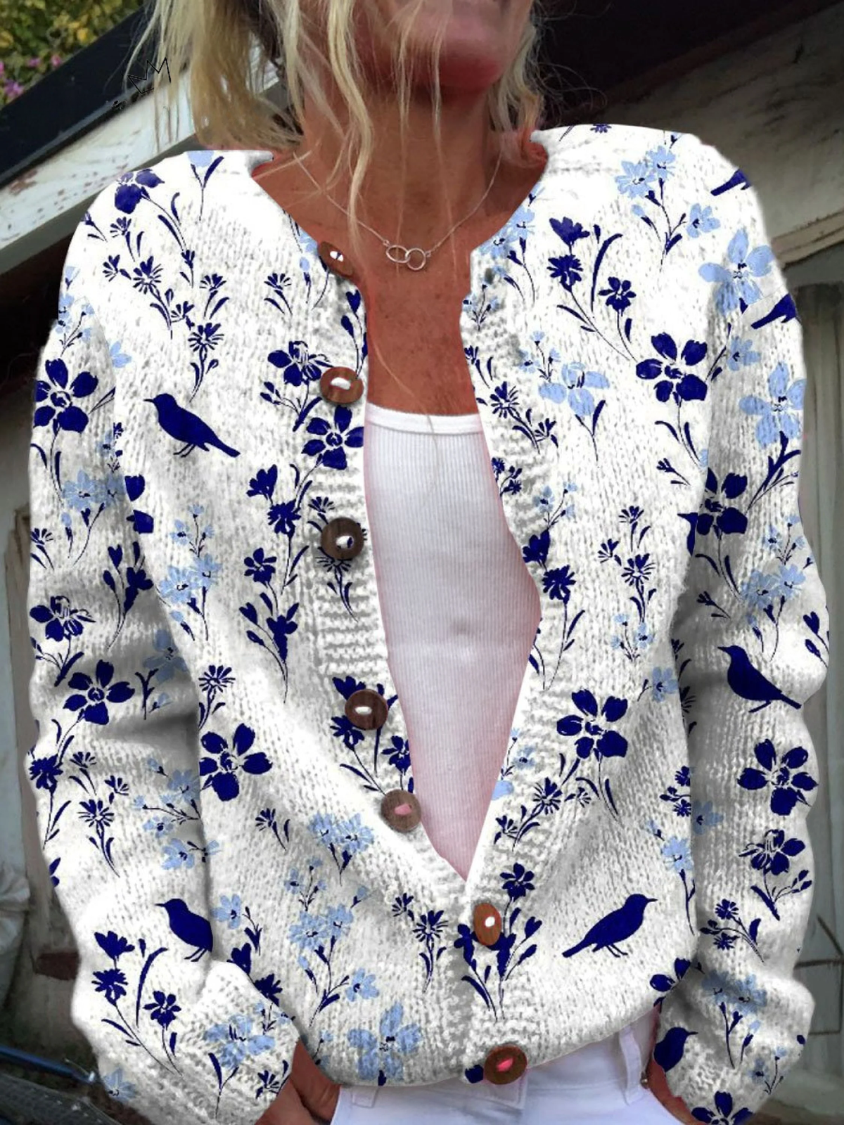 Vest met bloemen- en vogelprint