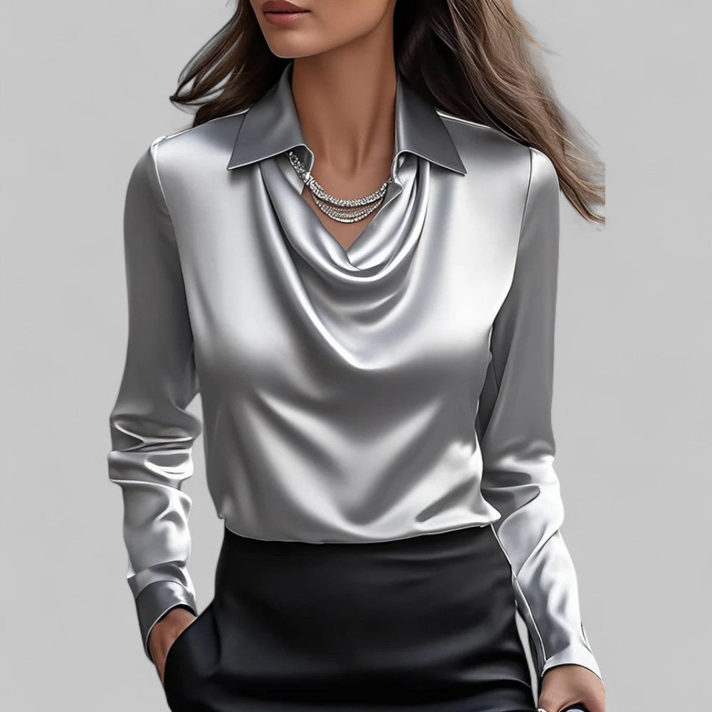 Gedrapeerde satijnen blouse voor dames