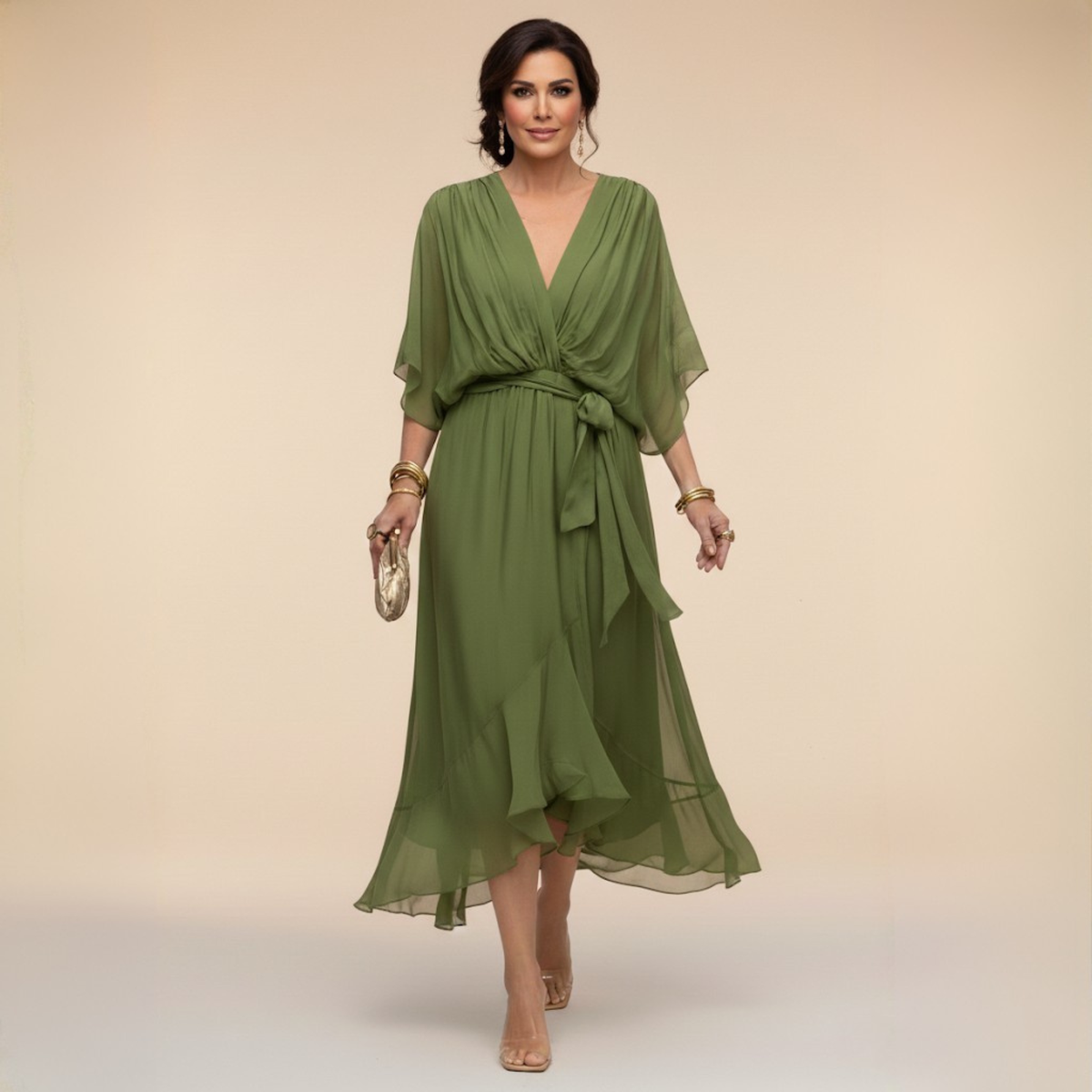 CHIFFON JURK MET V-HALS VOOR DAMES