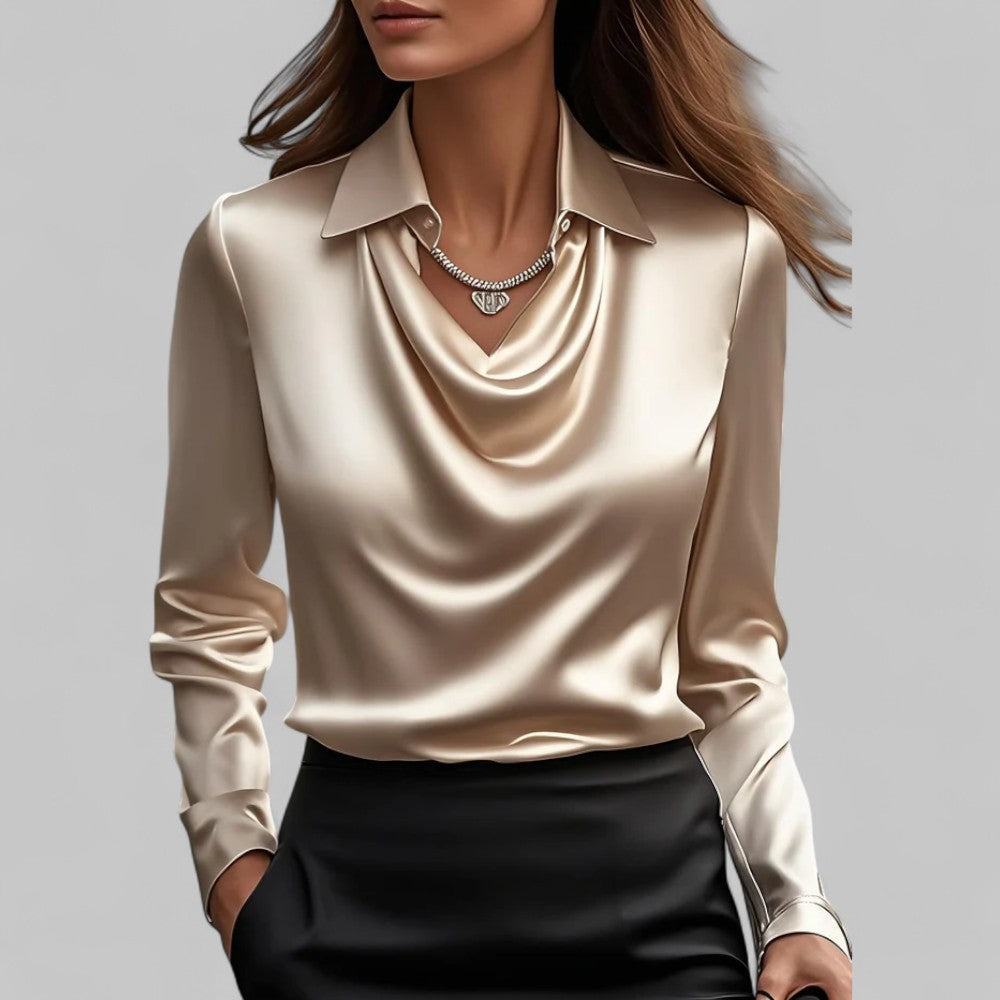Gedrapeerde satijnen blouse voor dames
