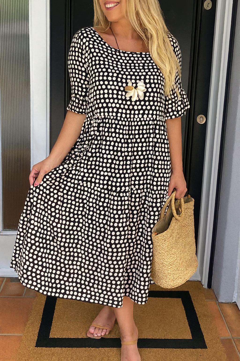 ELEGANTE MIDI-JURK MET KORTE MOUWEN VOOR DAMES