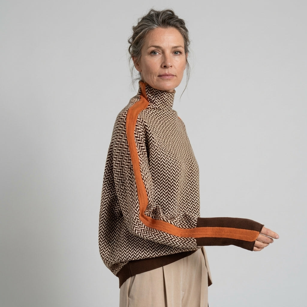 Heleen | Gestreepte coltrui met contrastmouwen