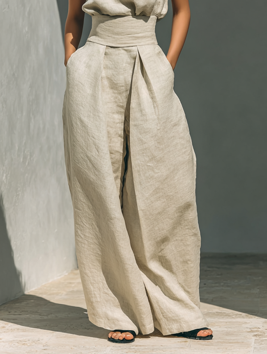 KATOENEN SET MET WIJDE BROEK VOOR DAMES