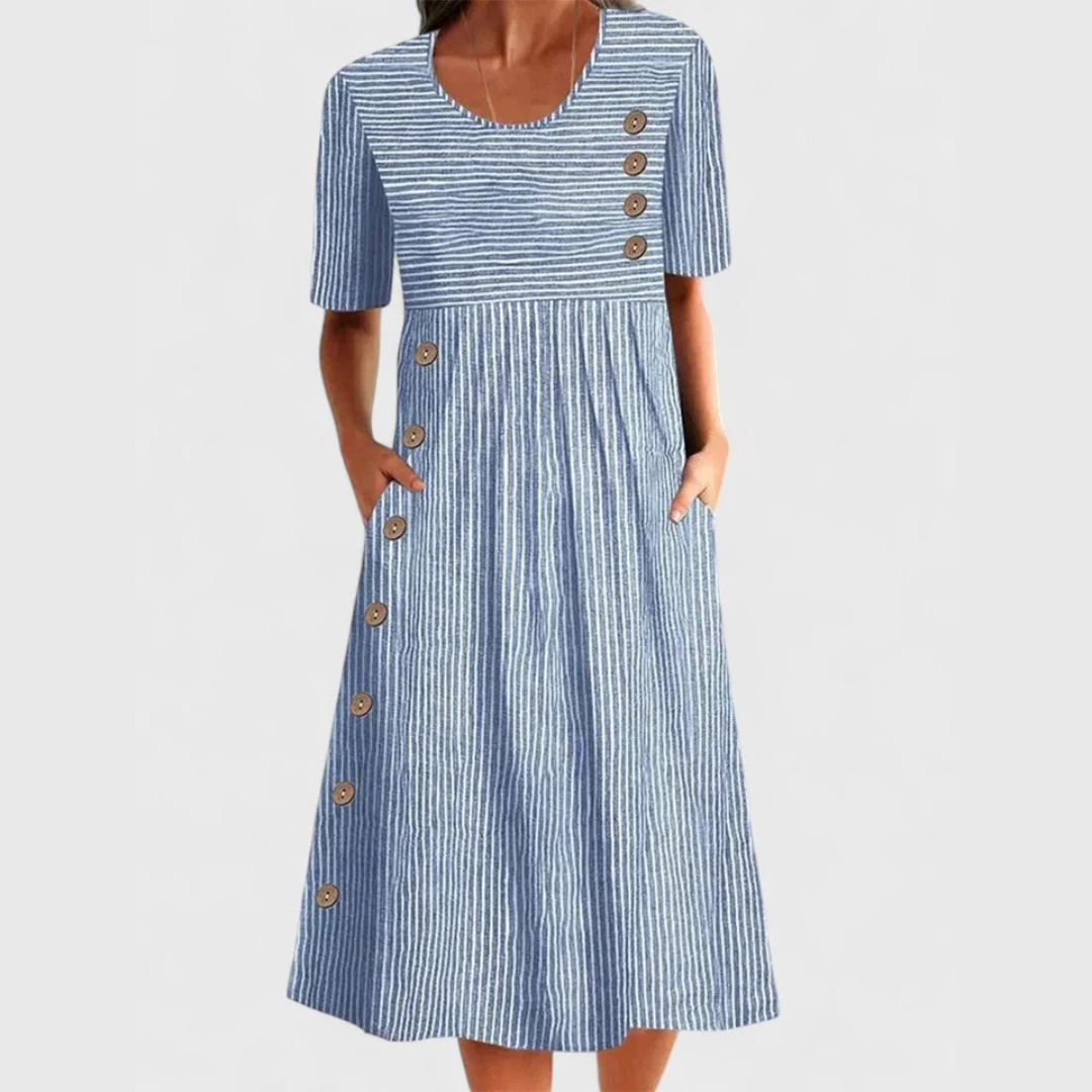 GESTREEPTE MIDI-JURK VOOR DAMES