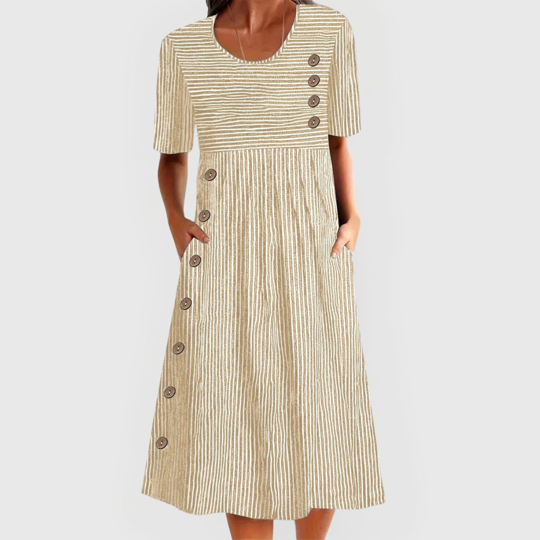 GESTREEPTE MIDI-JURK VOOR DAMES