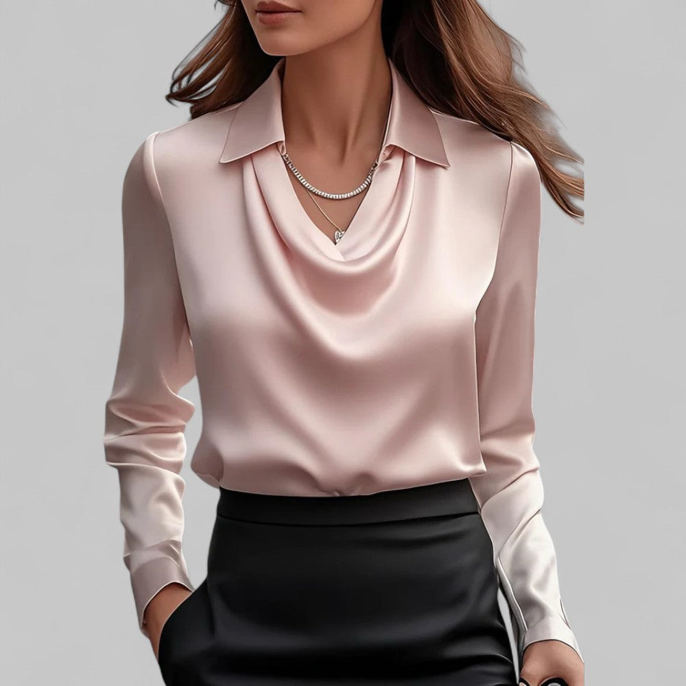 Gedrapeerde satijnen blouse voor dames