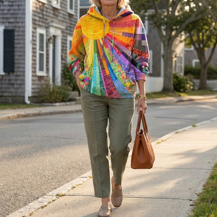 Hoodie met zonnige patchworkprint