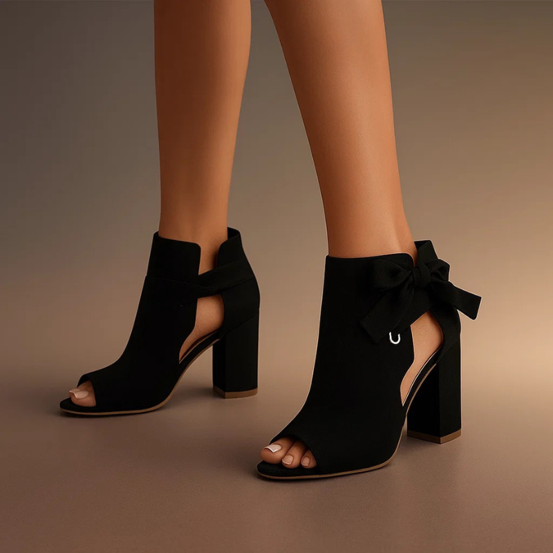 SUÈDE PEEP-TOE MET BLOKHAK VOOR DAMES