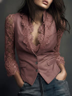 Noémie | Hoge Zwarte Blazer met Semi-Transparante Mouwen