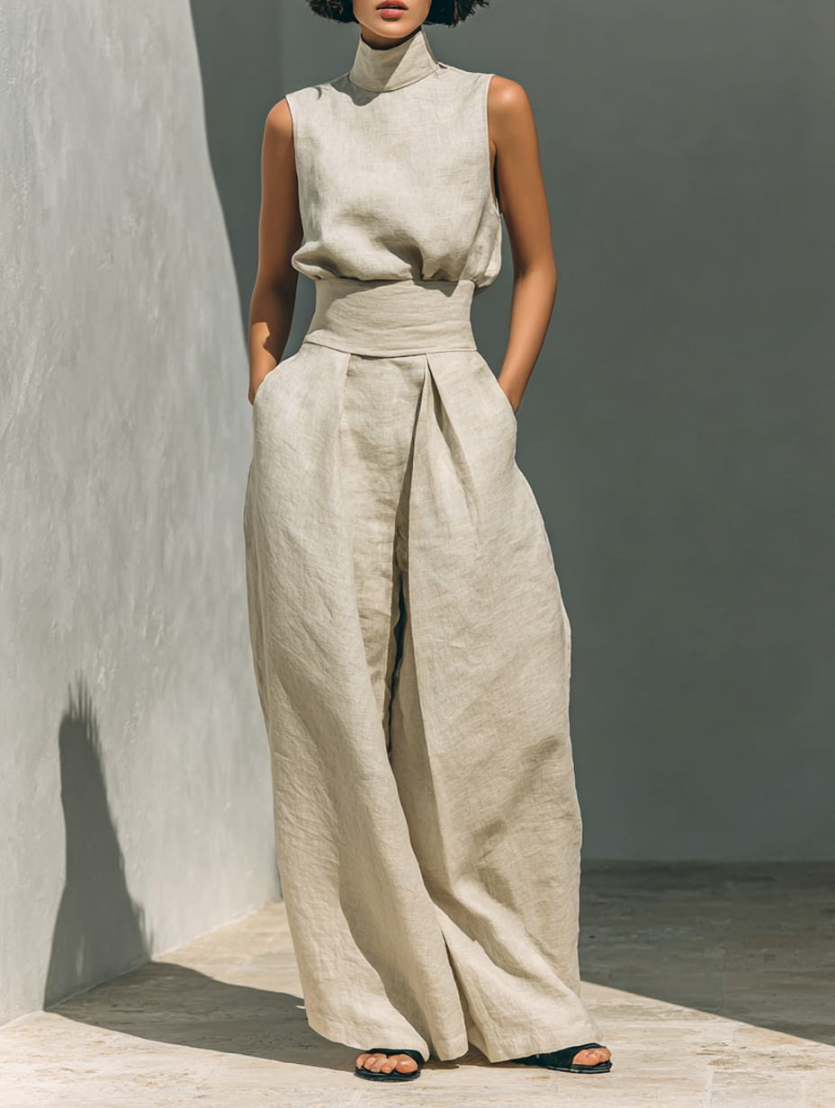 KATOENEN SET MET WIJDE BROEK VOOR DAMES
