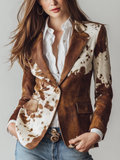 Vintage blazer met koeienprint in bruin