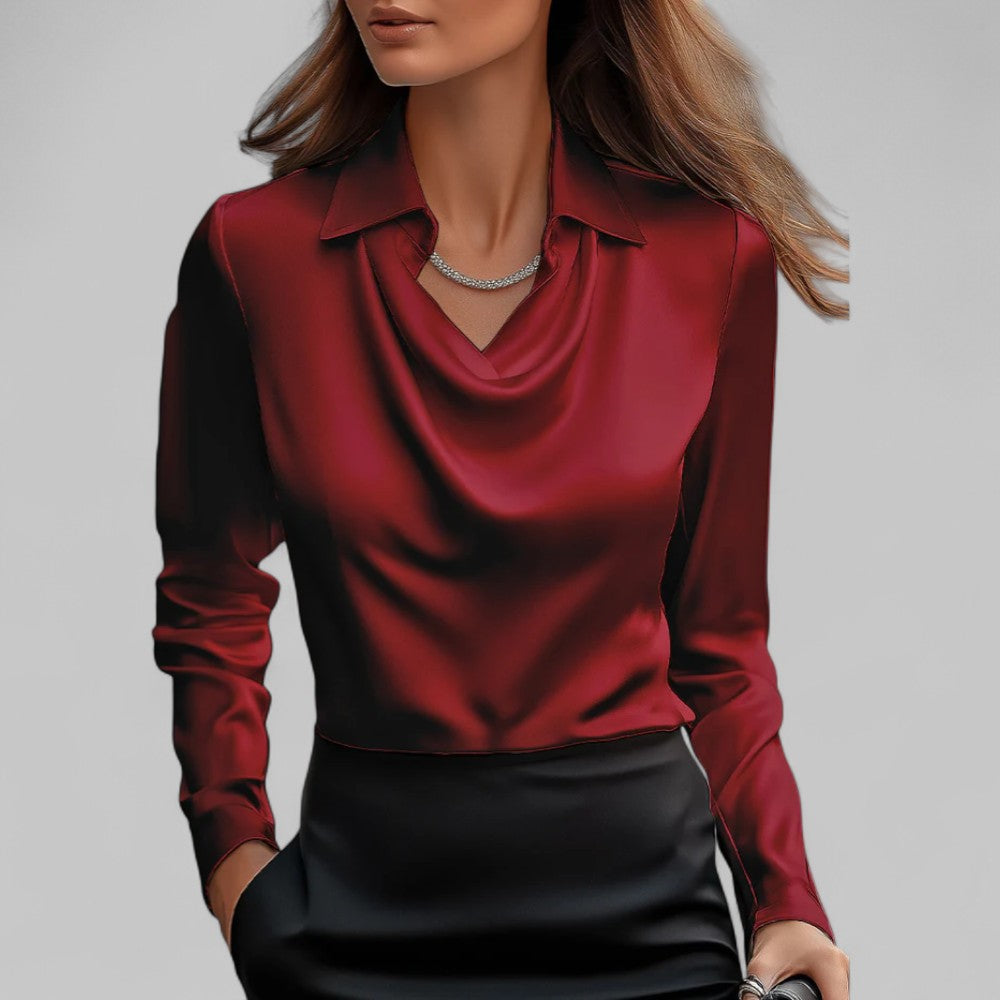 Gedrapeerde satijnen blouse voor dames