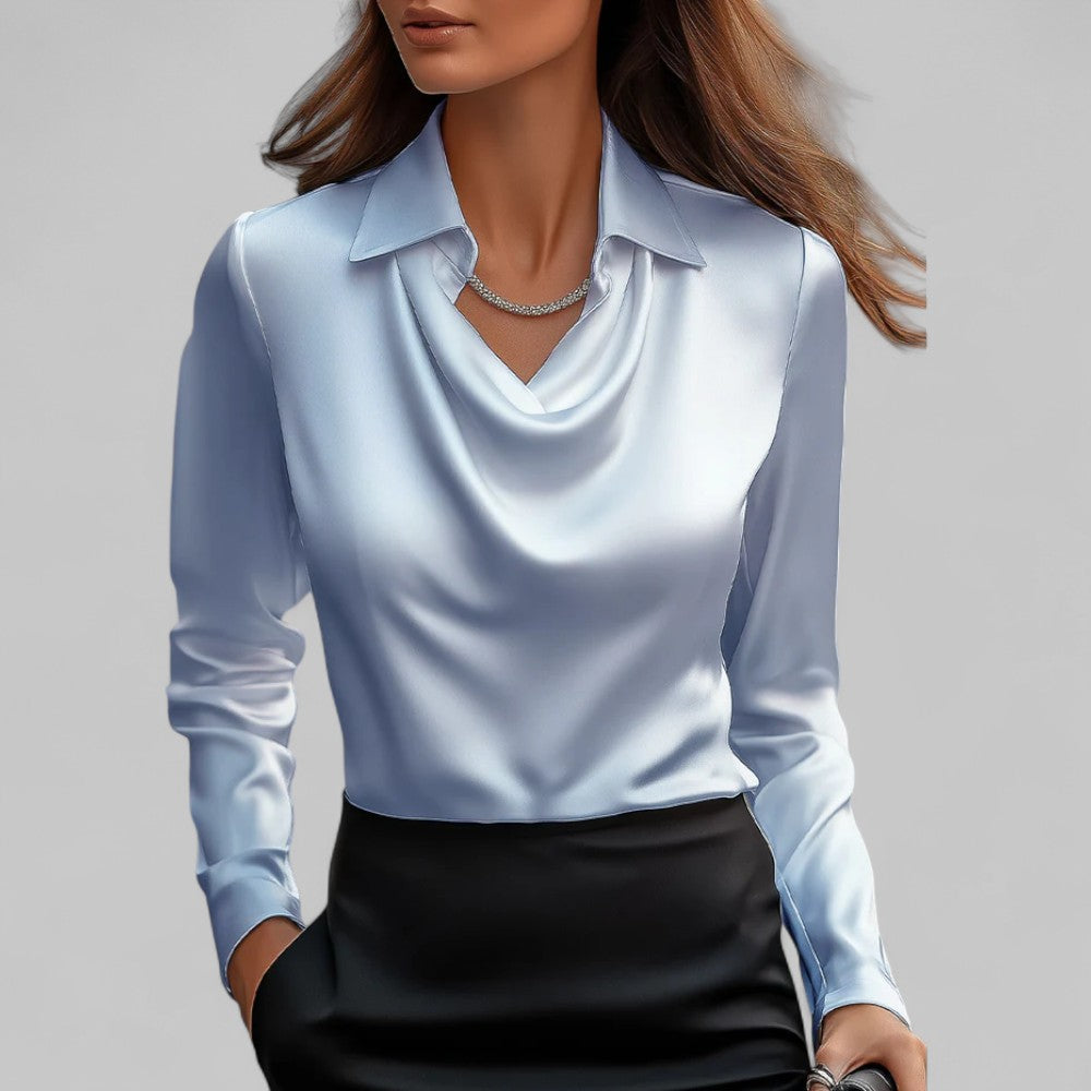 Gedrapeerde satijnen blouse voor dames