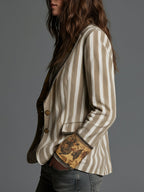 Gestreepte boho blazer met bedrukte revers