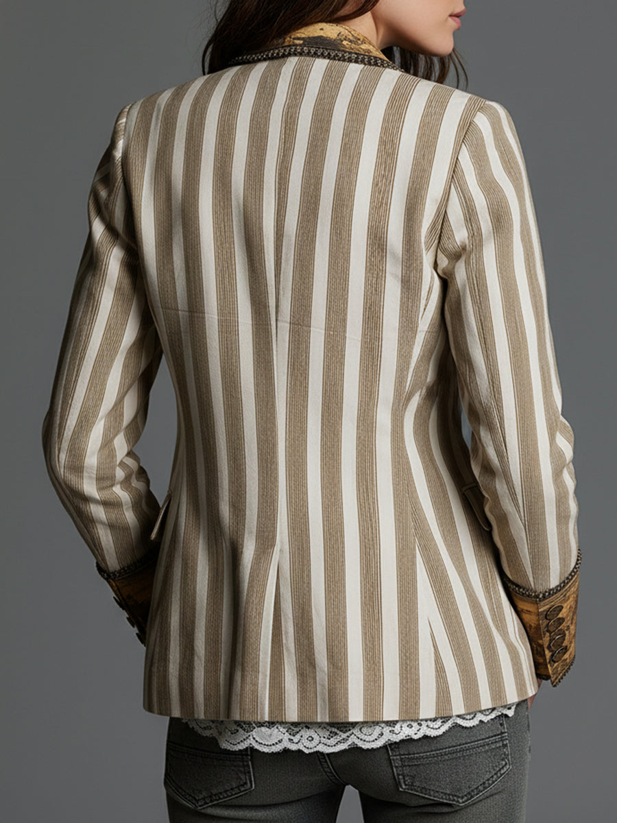 Gestreepte boho blazer met bedrukte revers