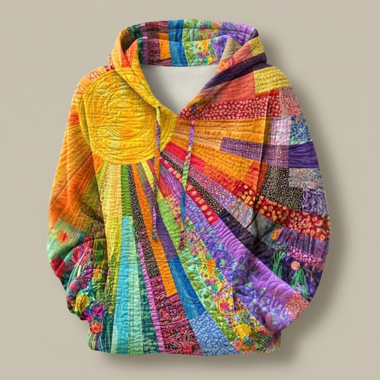 Hoodie met zonnige patchworkprint