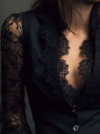 Noémie | Hoge Zwarte Blazer met Semi-Transparante Mouwen