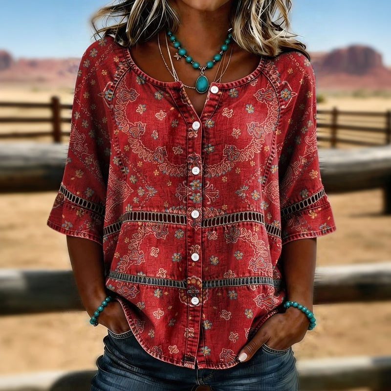 Klassieke blouse met etnisch patroon voor dames