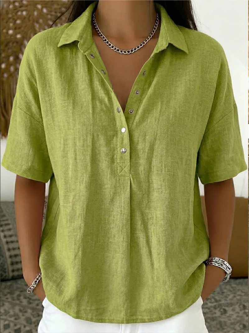 Damesblouse met V-hals en knopen