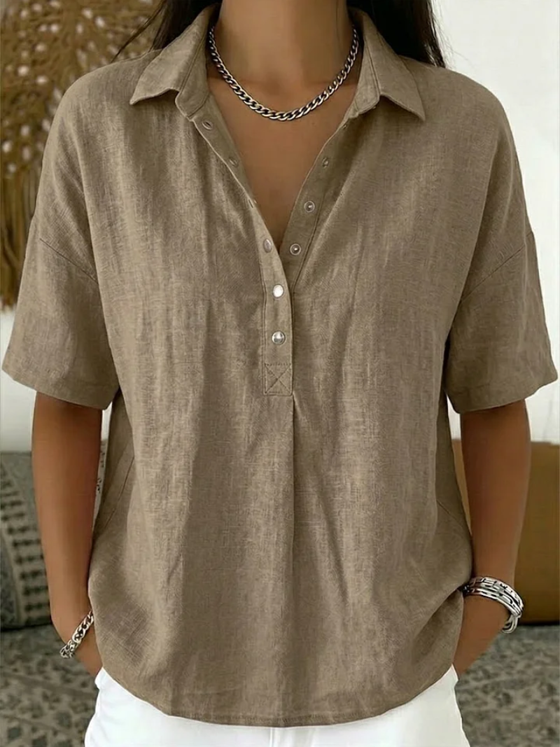 Damesblouse met V-hals en knopen
