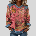Sweatshirt met bloemenprint en denimdetail voor vrouwen