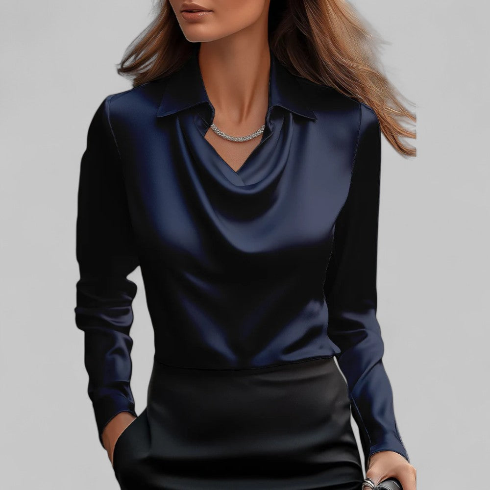 Gedrapeerde satijnen blouse voor dames