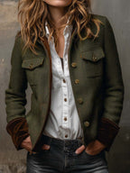 Vintage blazer met contrasterende chevronranden in olijf