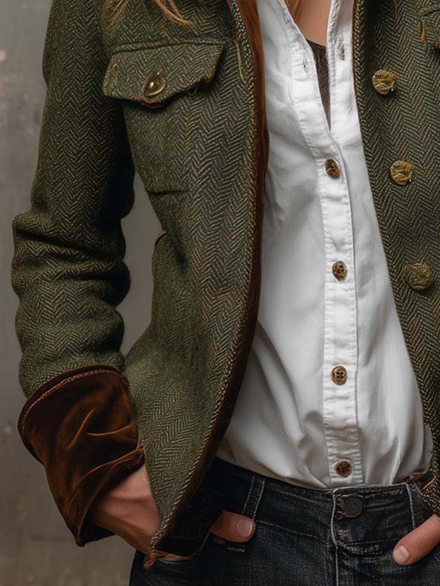 Vintage blazer met contrasterende chevronranden