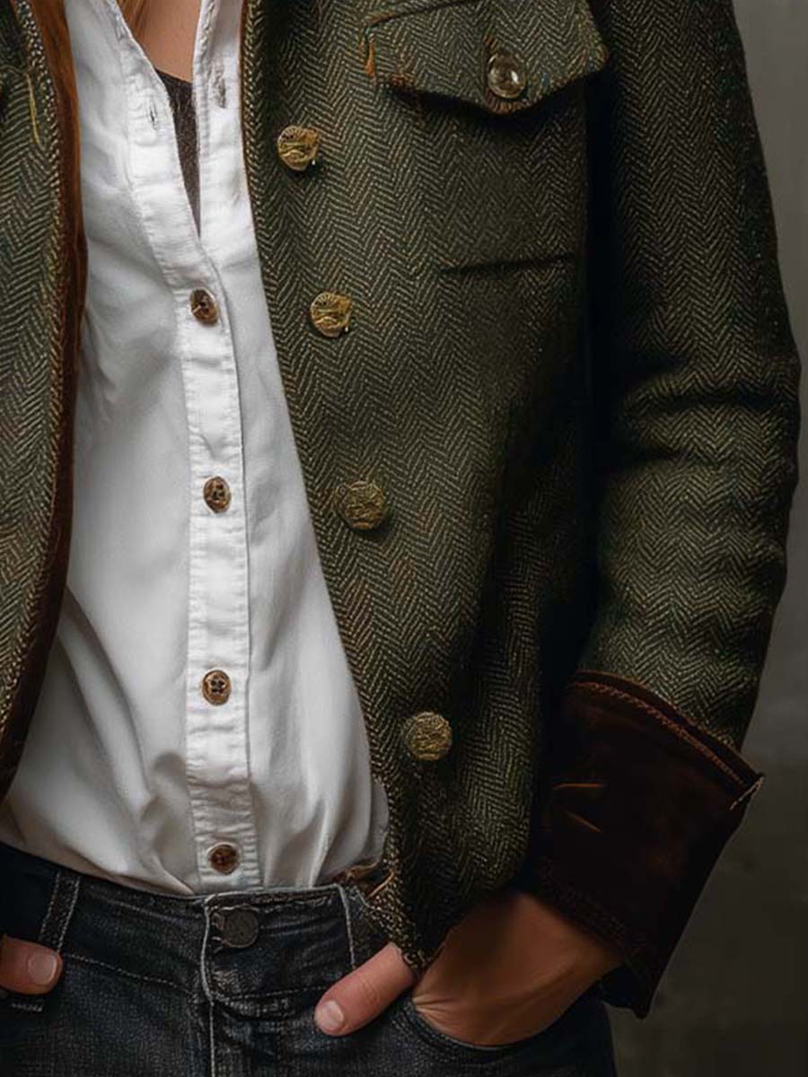 Vintage blazer met contrasterende chevronranden