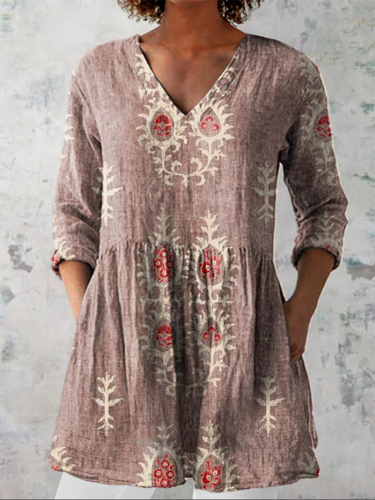 Lange blouse met V-hals voor dames