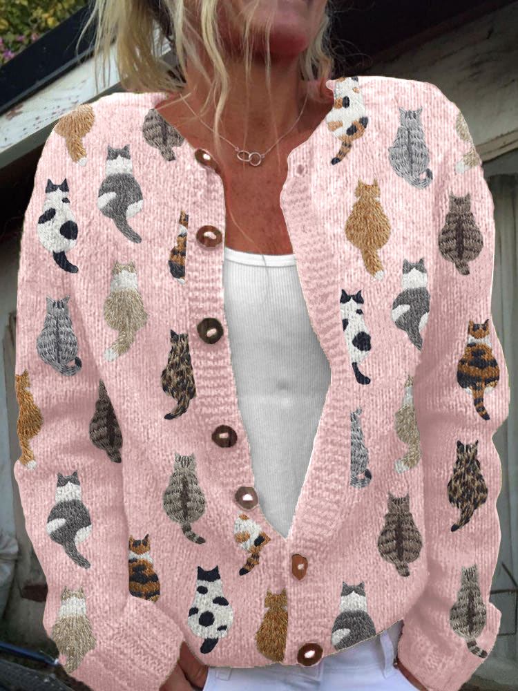 Vest met kattenprint in roze