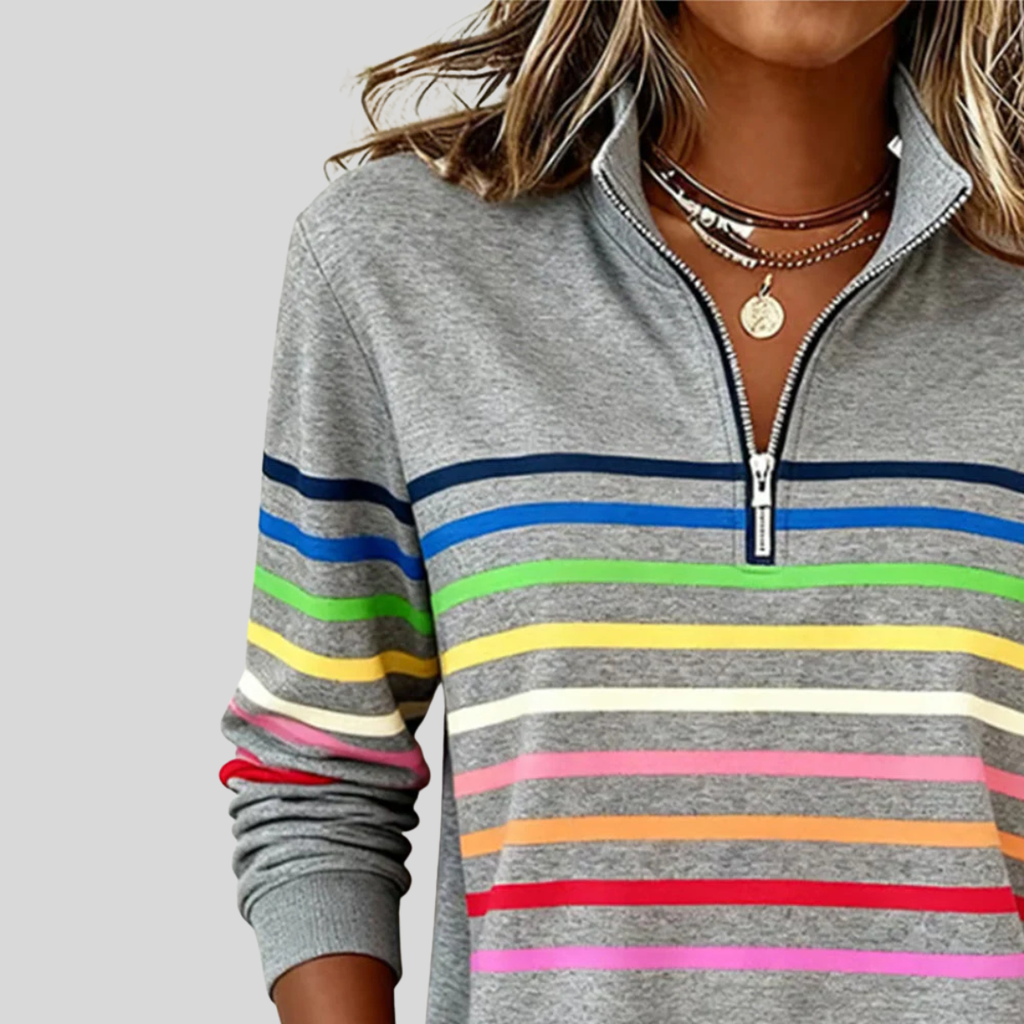 Prismette™ | Kleurrijke Gestreepte Quarter-Zip Sweatshirt