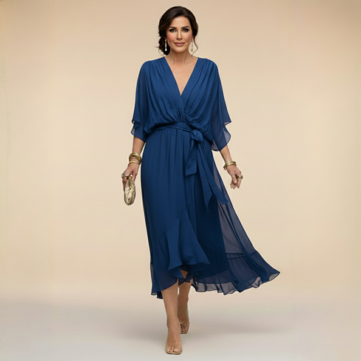 CHIFFON JURK MET V-HALS VOOR DAMES