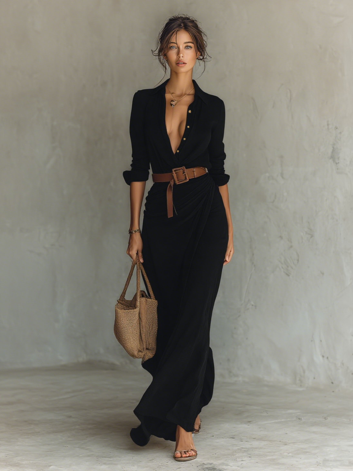 MAXI-JURK MET CEINTUUR VOOR DAMES