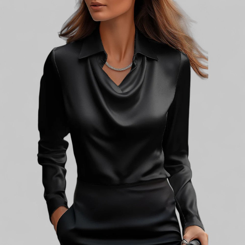 Gedrapeerde satijnen blouse voor dames