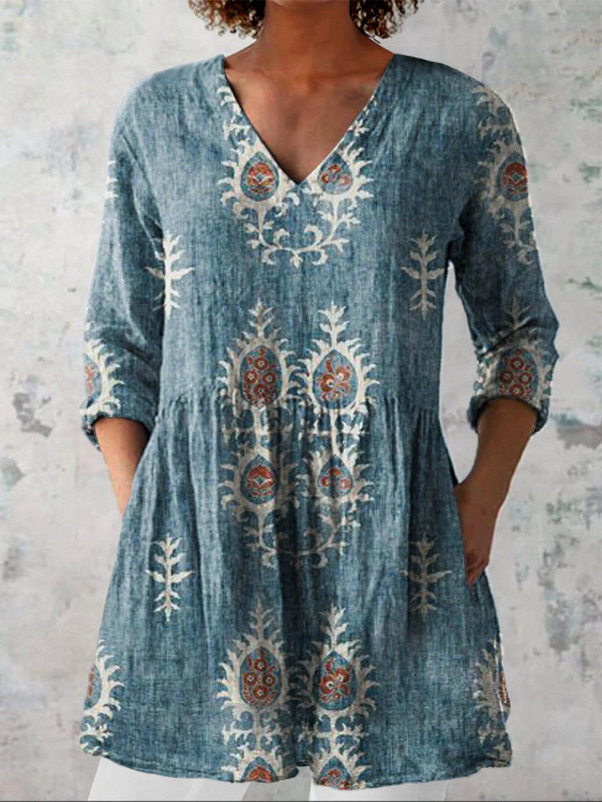 Lange blouse met V-hals voor dames
