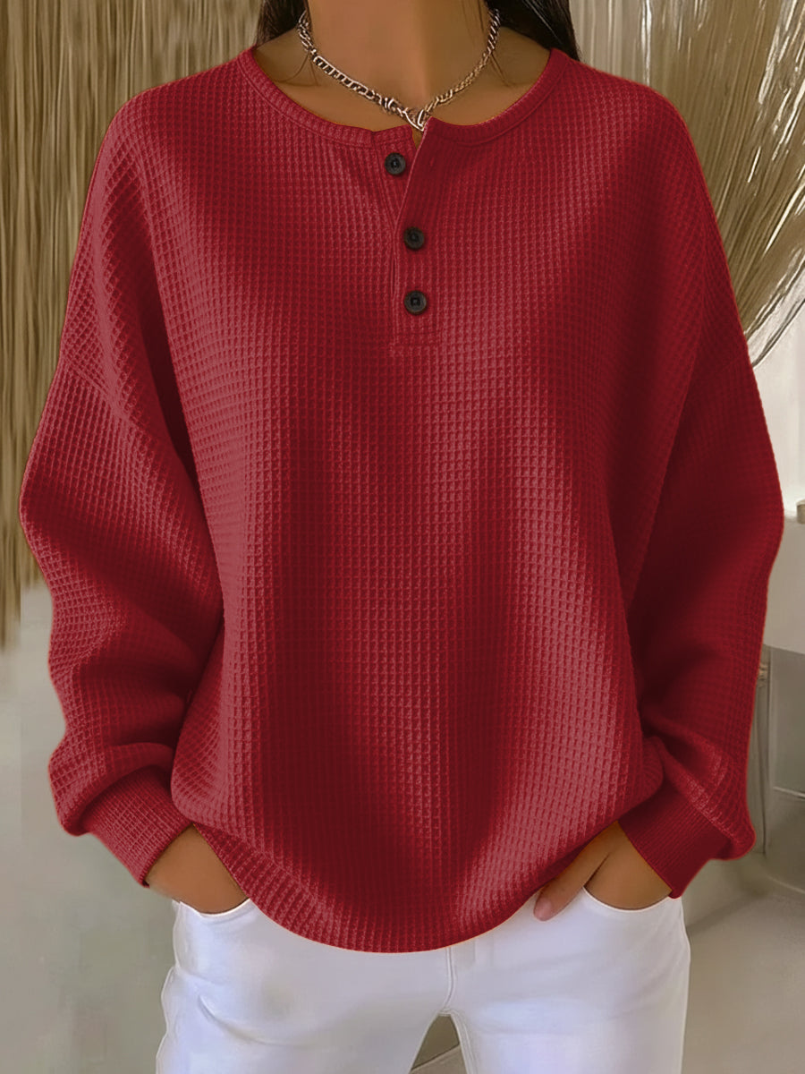 Mirabel | Gezellige Wafel Henley Sweatshirt