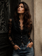 Noémie | Hoge Zwarte Blazer met Semi-Transparante Mouwen