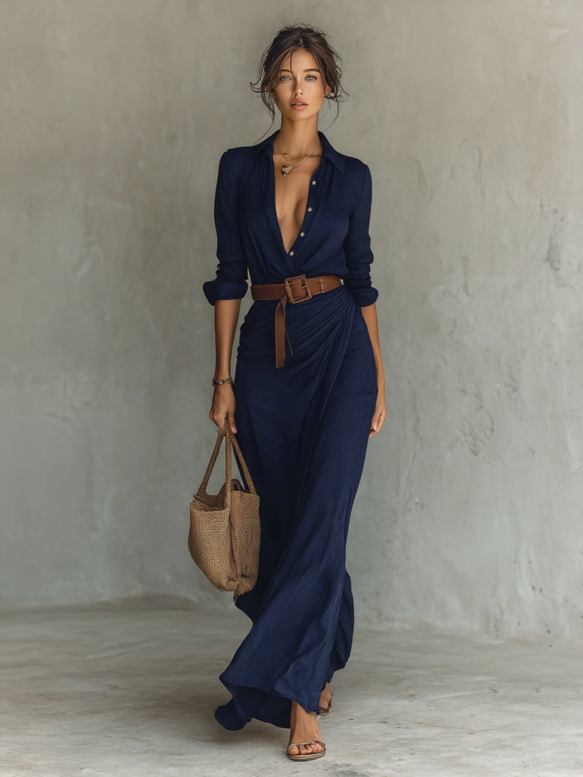MAXI-JURK MET CEINTUUR VOOR DAMES