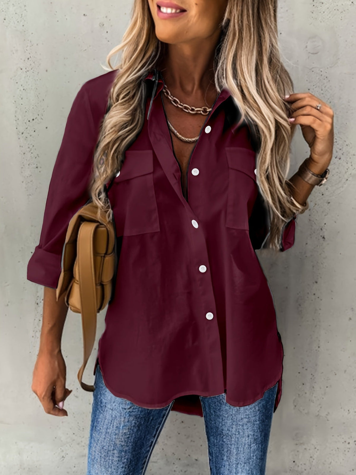 KLASSIEKE FORMELE DAMESBLOUSE MET LANGE MOUWEN