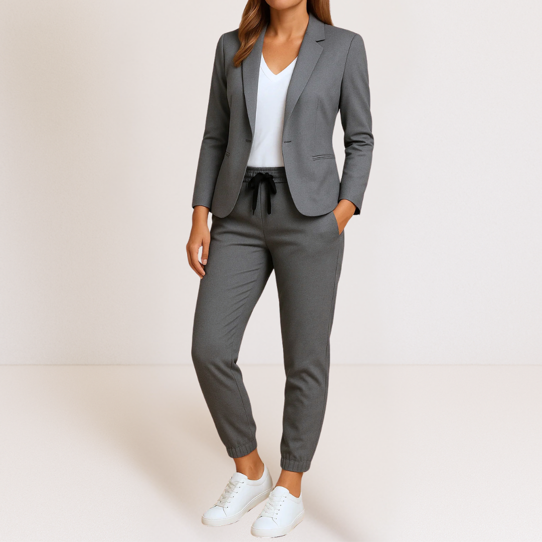 SLIMME KLASSIEKE BLAZER EN JOGGER BIJPASSENDE SET VOOR DAMES