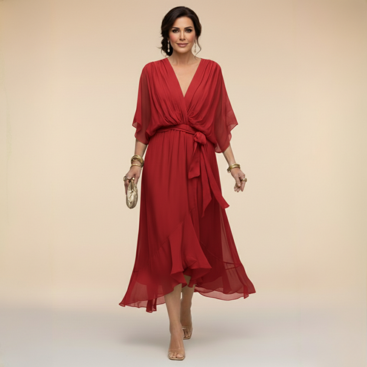 CHIFFON JURK MET V-HALS VOOR DAMES