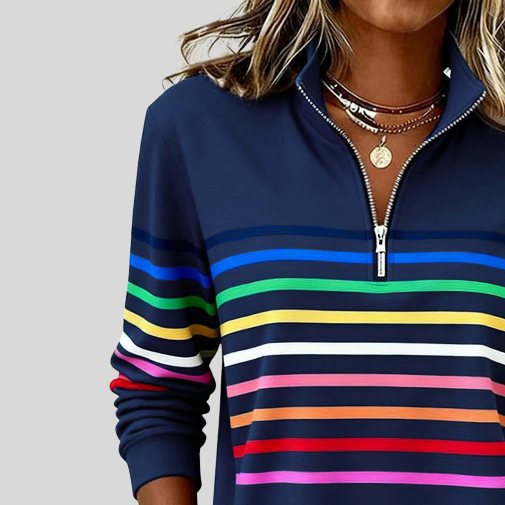 Prismette™ | Kleurrijke Gestreepte Quarter-Zip Sweatshirt